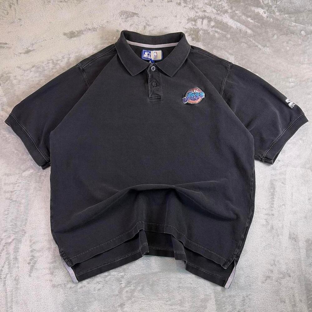 Vintage 90s Starter Utah Jazz NBA Polo Shirt Black Embroidered Logo Men’s XL